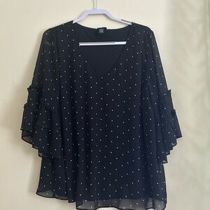 torrid black polka dot 3/4 sleeve blouse